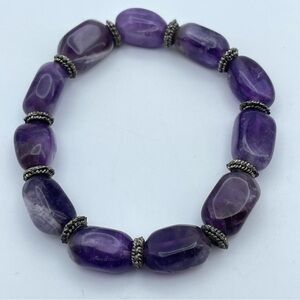 Amethyst Gemstone Stretch Bracelet with Antique Silver Spacers